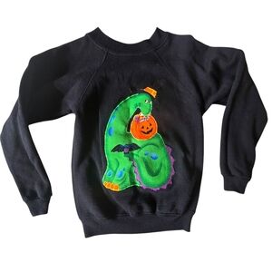 Vintage Hanes Kids Halloween Dinosaur Pumpkin Sweatshirt Size Small